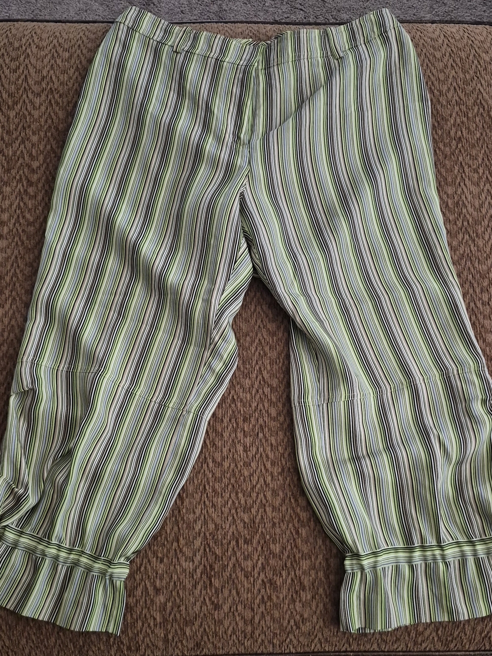 Dana Buchman Striped Silk Capris in Lime, Black and White